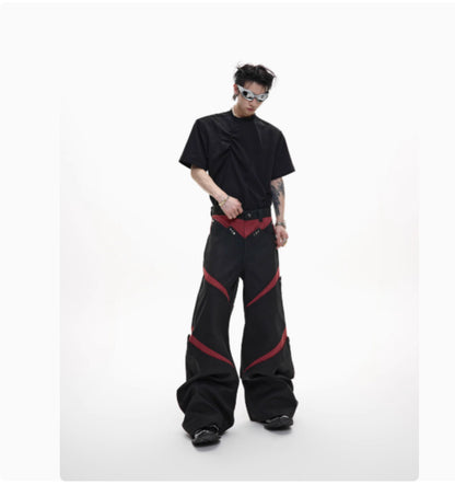 Industry Deconstruction Three-dimensional Contrast Color Rivet Pants