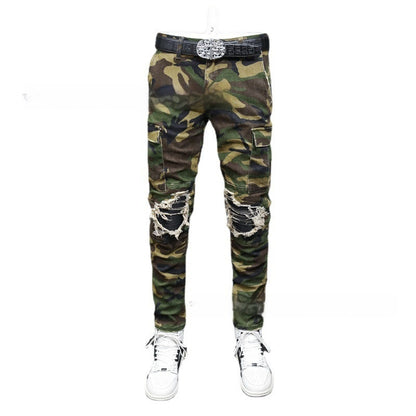 Fashion Camouflage Men's Broken Hole Jeans