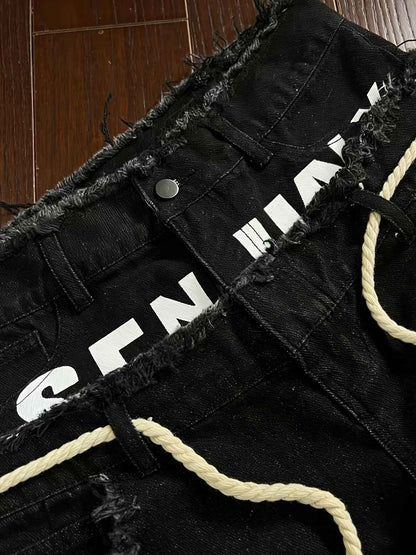 Street Style Diamond Frayed Denim Shorts