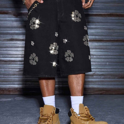 Printed Men's Black Denim Cool Shorts