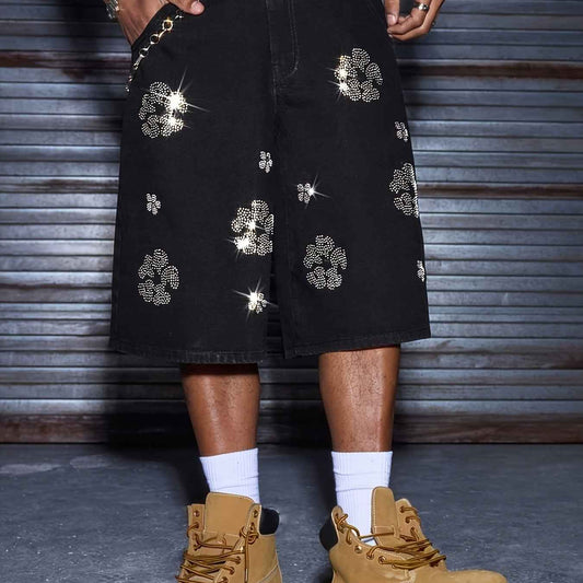 Printed Men's Black Denim Cool Shorts