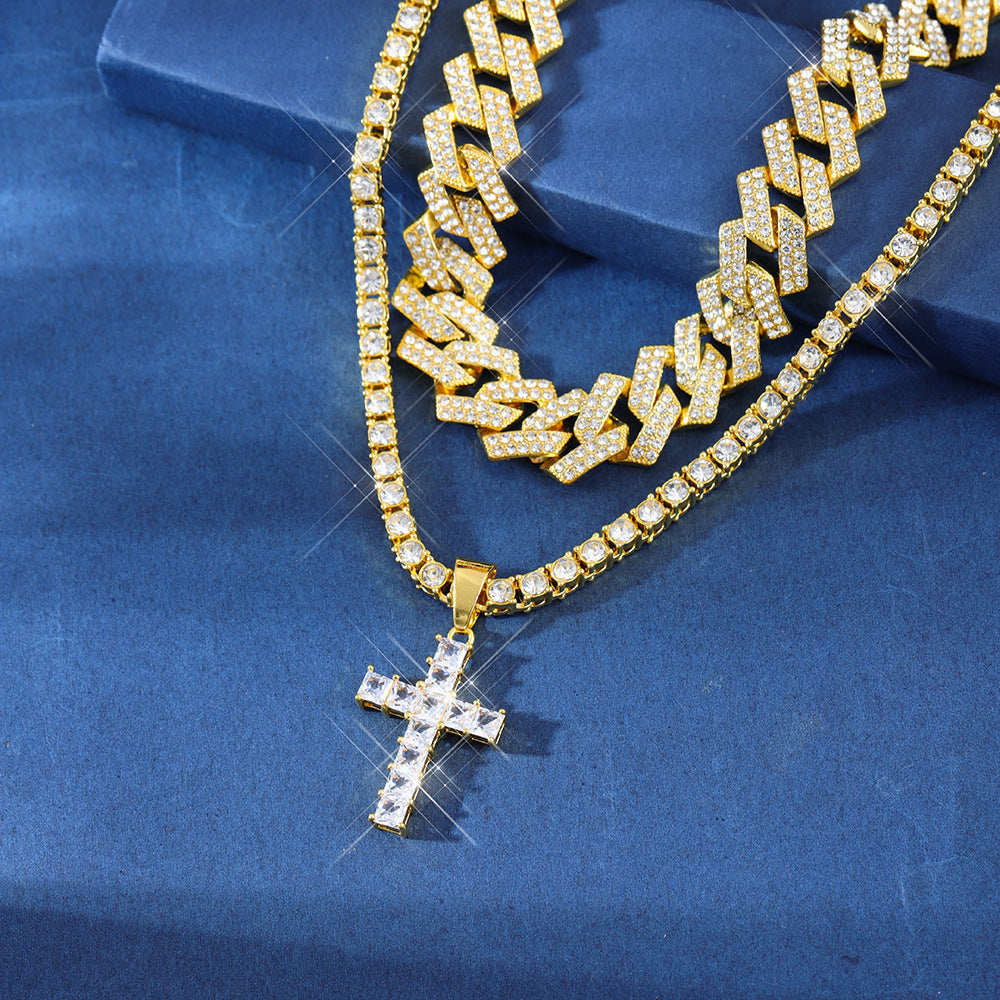 Collares con brillantes y diamantes de imitación pavimentados de estilo hip hop con cadena cubana Miami Curb