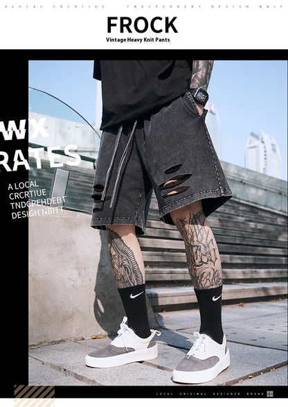 Five-point Men's Denim Ripped Shorts