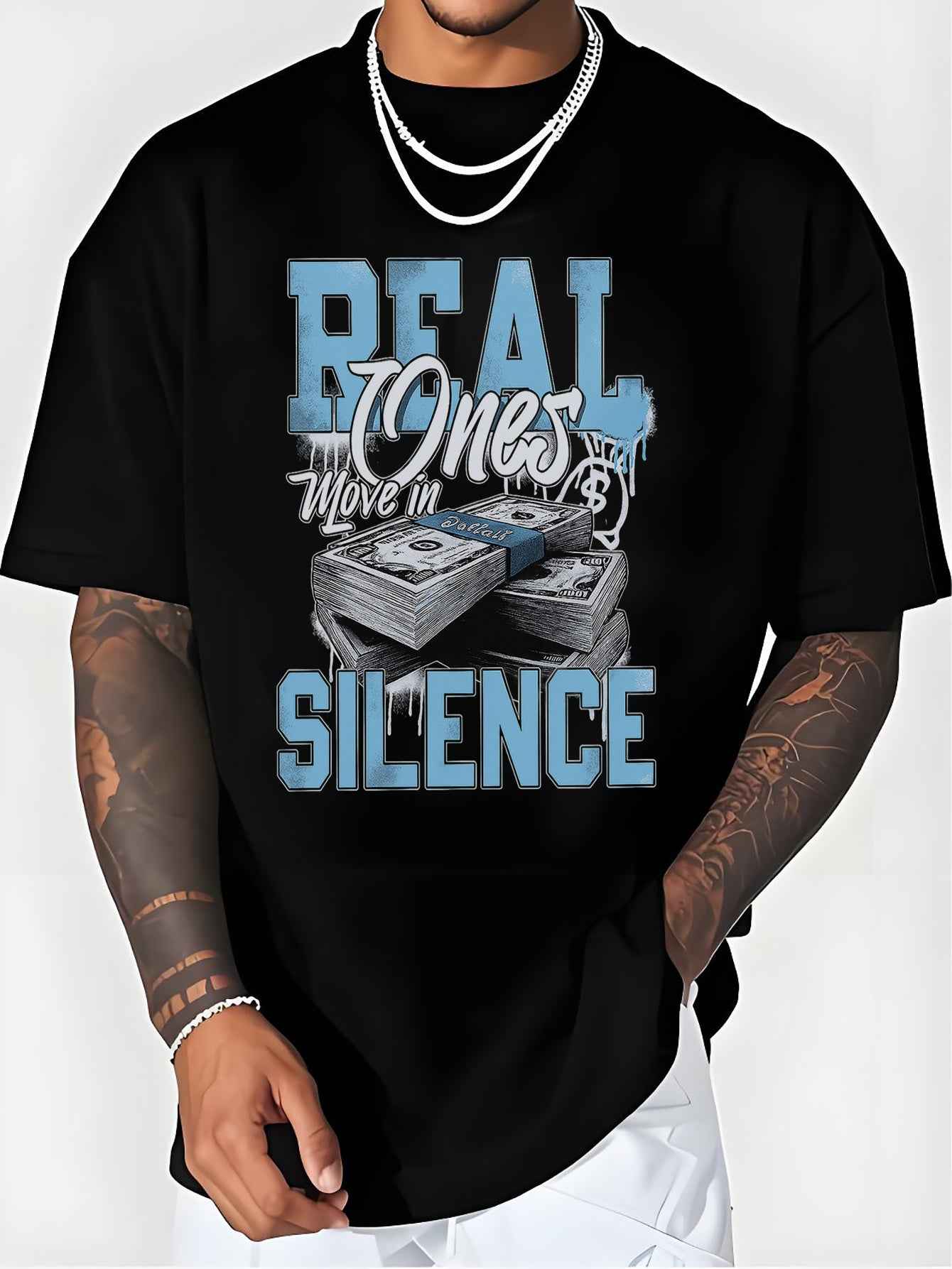 Bold Money Print Real Ones Move in Silence Graphic Tee