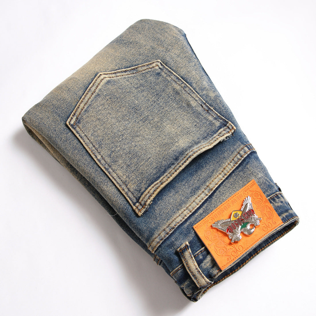 Spliced Cut-off Multi-pocket Trendy Mid-rise Jeans