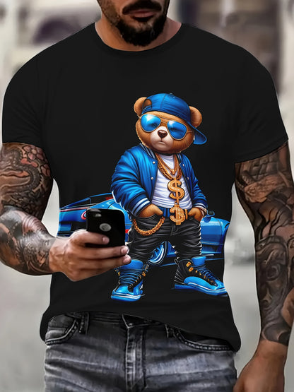 Men's Bear Printed Casual Round Neck Novelty T-shirt