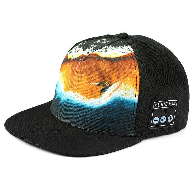Gorra de béisbol con auriculares y música hip-hop callejera europea