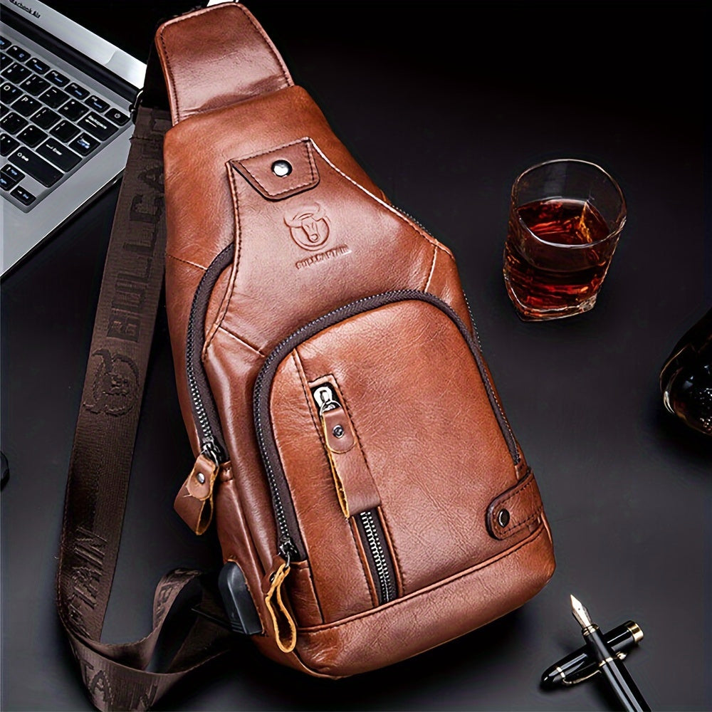 Genuine Leather Mens Sling Chest Crossbody Shoulder Bag