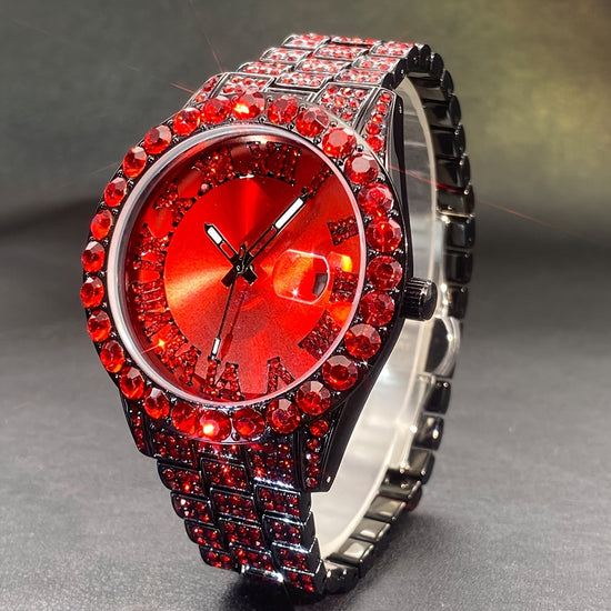 Luxury Rhinestone Watches Ice Blue  Red Luminous