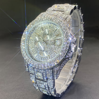Luxury Mens Automatic Quartz Hip Hop Iced Rhinestone Watch
