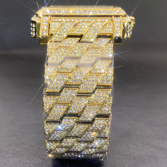 MISSFOX Gold Luxury HipHop Square Roman Dial Watch