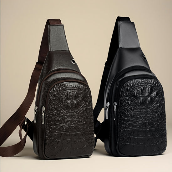Unisex Crocodile Sling Bag Stylish Travel Backpack with Headphone Jack
