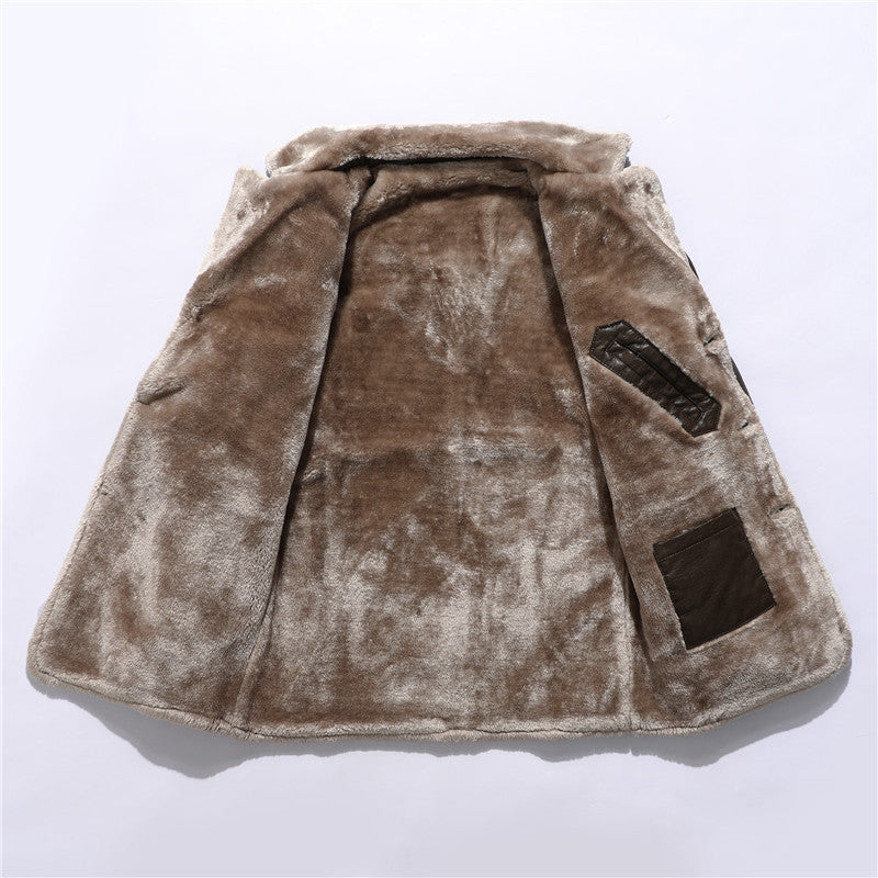 Mens Plush Lapel Faux Fur Jacket