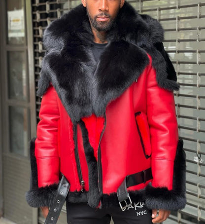 Red Men's Fur Collar Jacket