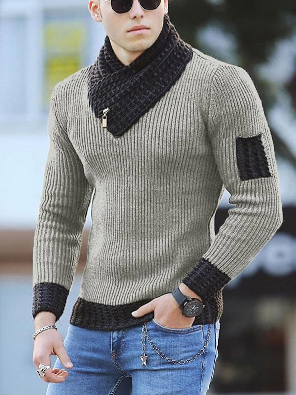 Casual Long Sleeve Scarf Collar Sweater