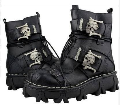 Skull Cowhide Genuine Leather Boots