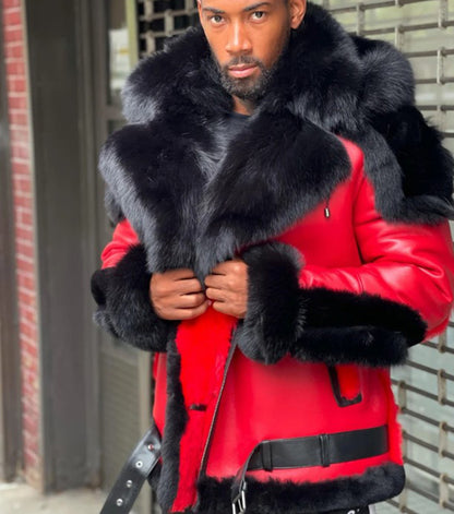 Red Men's Fur Collar Jacket