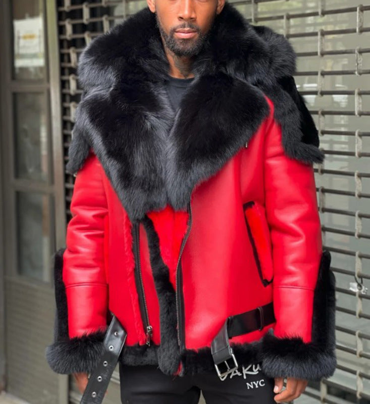 Red Men's Fur Collar Jacket